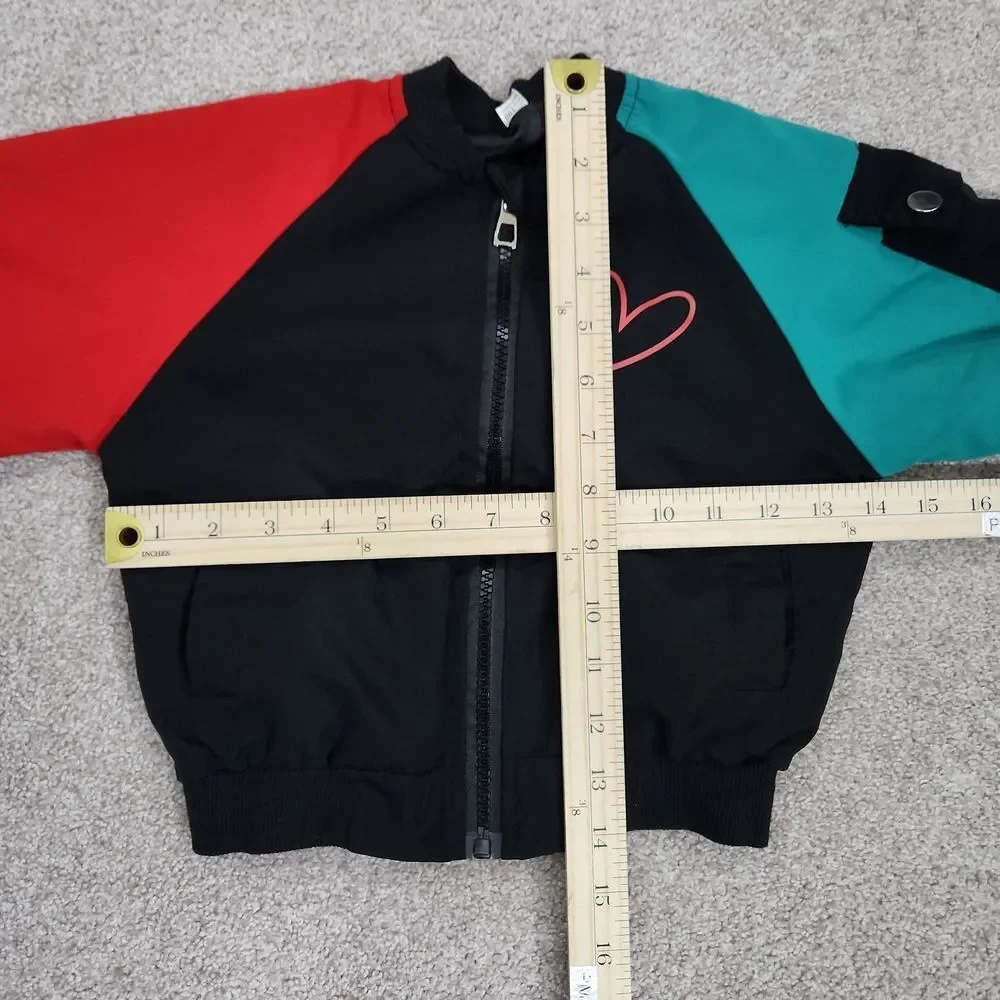 Youth Color Block Bomber Jacket With Chinese Writing at Back